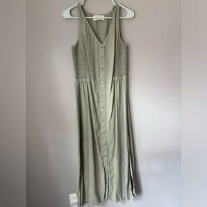 Women's Anthropologie Cloth & Stone Green Sleeveless Maxi Dress Side Slits S